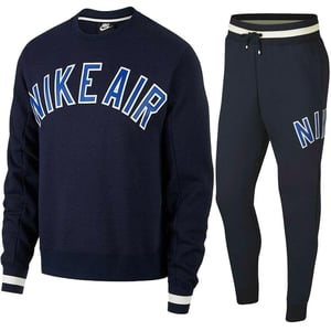 Nike Air Fleece trainingspak met volledige ronde hals, marineblauw