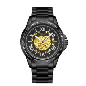 Met de hand gemonteerd, beperkt verkrijgbaar, automatisch Techtonic Black-horloge van Anthony James