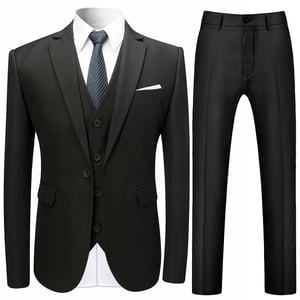 3-delig slim-fit effen zwart chic formeel bruiloftspak