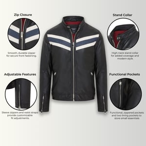 Heren Zwarte Café Racer Biker Leren Jack - Aniak