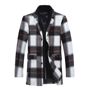 Heren lange slim fit geruite winter dikke jas met sjaalkraag rood