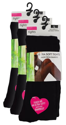 3 Paar Dames Bamboeleggings | Sock Snob | Zachte Effen Opaque Panty’s | Warme Zwarte Panty - Zwart