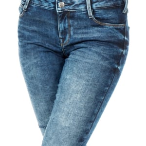 Lange jeansbroek met smal gesneden zomen 10DB50282 vrouw