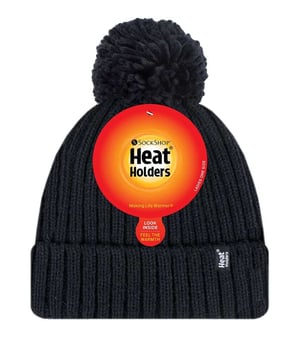 Heat Holders - Thermische Pom Pom Bobble-hoed voor dames - Zwart
