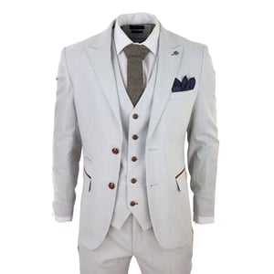 Heren grijs steen 3-delig tweed geruit pak