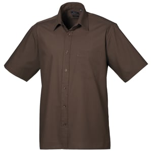 Premier Heren Korte Mouw Formele Poplin Gewoon Werk Shirt (Bruin)