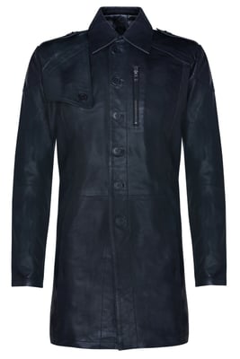 Zachte lange militaire trenchcoat van noodlijdend leer