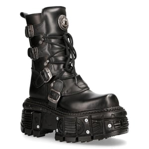New Rock unisex zwart lederen gevechtsplatformlaarzen - TANK373-S1