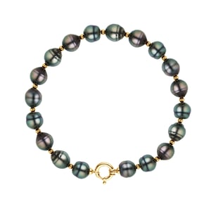 Armband Tahitian Parels Ringed 10-11 mm ferrules en geel goud Sluiting Luxury