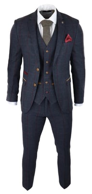 Heren Herringbone Tweed Kostuum 3-delig Marineblauw Peaky Blinders 1920s Tailored Fit