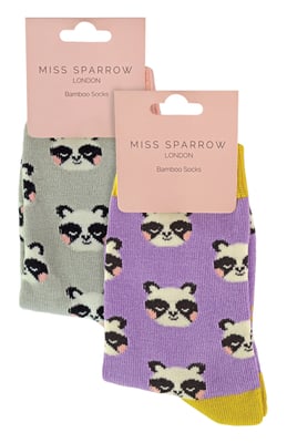 Set van 2 sokken met dierenprint voor meisjes | Miss Sparrow | Casual grappig patroon crew bamboe sokken | Grappige nieuwe sokken voor kinderen - Panda