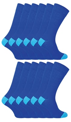 12 Paar Multipack Heren Zwarte Katoenen Sokken | Sock Snob | Ademend Crew Met Verstevigde Hiel en Teen - Blauw