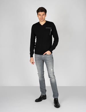 Les Hommes stoppen V-neck Mannen zwart