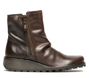 Fly London Dames Bruin MON944 Leren Wedgesleekte Enkellaarsjes Met Ritssluiting Chelsea Laarzen