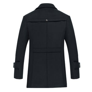 Heren winter verdikte effen kleur revers casual wollen jas met gestreepte kraag Kameelblauw