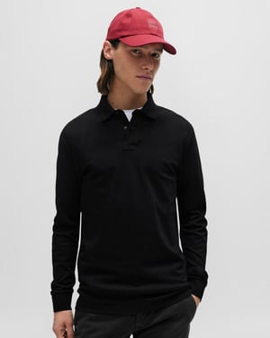 BOSS Orange Passerby Heren Lange Mouw Stretch-Katoenen Polo met Logo Patch NOS