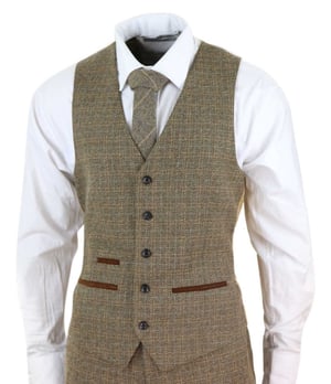 Heren 3-delig Bruin Tweed Ruit Vintage Retro Pak