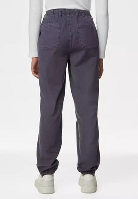M&S Collection Dames Katoenmix Slim Fit Ankle Grazer Joggers Licht Indigo