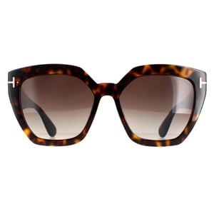 Tom Ford Cat Eye Dames Dark Havana Gradiënt Roviex Brown FT0939 Phoebe zonnebril