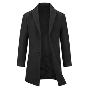 Heren lange slim fit winter warme zakelijke wollen jas zwart