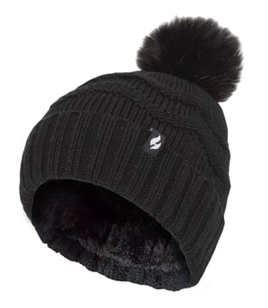 Heat Holders Dames Winter Bont Pom Pom Beanie Muts - Zwart