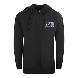 Cavalli Class gebloemd vet logo zwarte hoodie met rits
