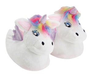 Eenhoorn pluche pantoffels voor kinderen met regenbooghaar - Wit