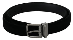 Dolce & Gabbana Mannen Zwart Leer Fluweel Zilver Gesp Riem