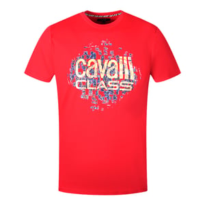 Cavalli Class Gradien Schalen Design Logo Rode T-Shirt