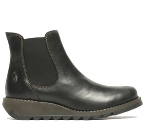 Fly London Dames Zwarte SALV Chelsea Leren Enkel Casual Wedge Heel Laarzen