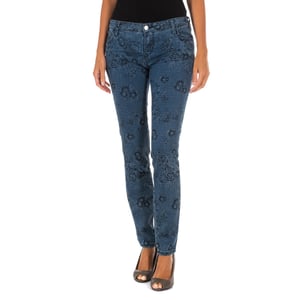 Bedrukte en elastische lange denim broek 10DB50210 vrouw