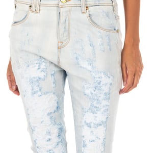 Lange denim broek met rechte zoom gesneden 10DBF0667 vrouw
