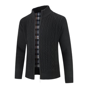Herenvest met ritssluiting Grof gebreid vest met opstaande kraag voor de winter Zwart