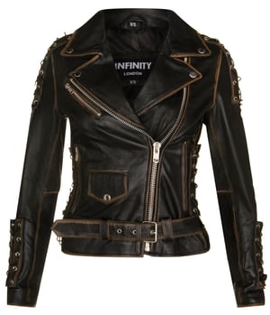 Dames Brando zwart leren bikerjack-Bari