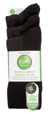IOMI - Set van 3 extra brede bamboe diabetische sokken - Zwart