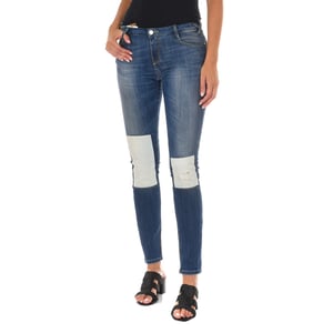 Lange denim broek gedragen effect met smal gesneden zomen 10DB50350 vrouw