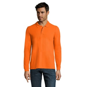 SOLS Heren Perfect Effen Piqué Poloshirt met Lange Mouwen (Oranje)