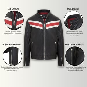 Heren Zwarte Café Racer Biker Leren Jack - Aniak