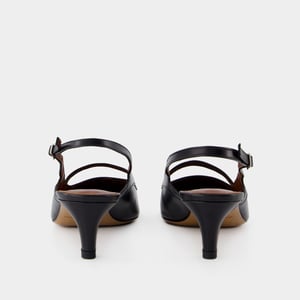 Maison Kitsune Sling Back Pointy - - Leer - Zwart