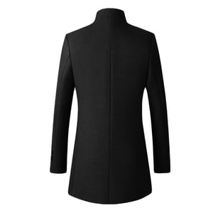 Heren wollen lange slanke pasvorm opstaande kraag zakelijke jas voor de winter zwart