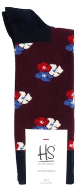 HS by Happy Socks - Heren 3-Pak Classic Flower Dress Sokken - Bloem (Bordeaux)
