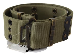Ermanno Scervino Dames Groen 100% Katoen Rustiek Bronzen Gesp Riem