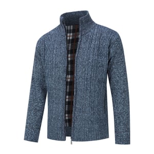 Herenvest met ritssluiting Grof gebreid vest met opstaande kraag voor winterblauw