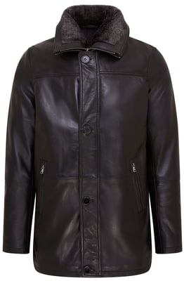 Heren Zwarte Mid-Length Warme Leren Trenchcoat - Varkaus