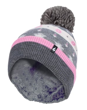 Heat Holders - Dames Thermische Winter Pom Pom Muts - Roze / Grijs