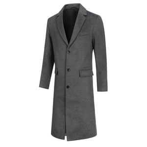 Heren Knielange Winter Wollen Jas Slim Fit Omslagkraag Zakelijke Jassen Grijs