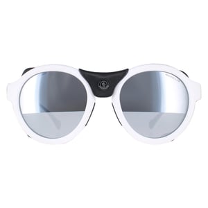 Moncler ML0046 21C wit zwart leer grijs zilver spiegel zonnebril
