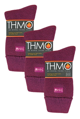 3 paar multiverpakking dames fleece pantoffelsokken | THMO | Ademende Crew Indoor Thermische Sokken met Grip - Diepe Fuchsia