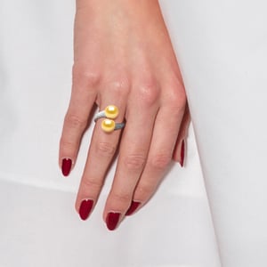Ring YOU AND ME 2 Water Kralen 9-10mm Sweet Yellow Golden Jewelry 925