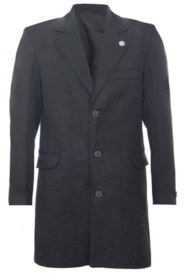 Lange, houtskoolwollen slim-fit overjas voor heren